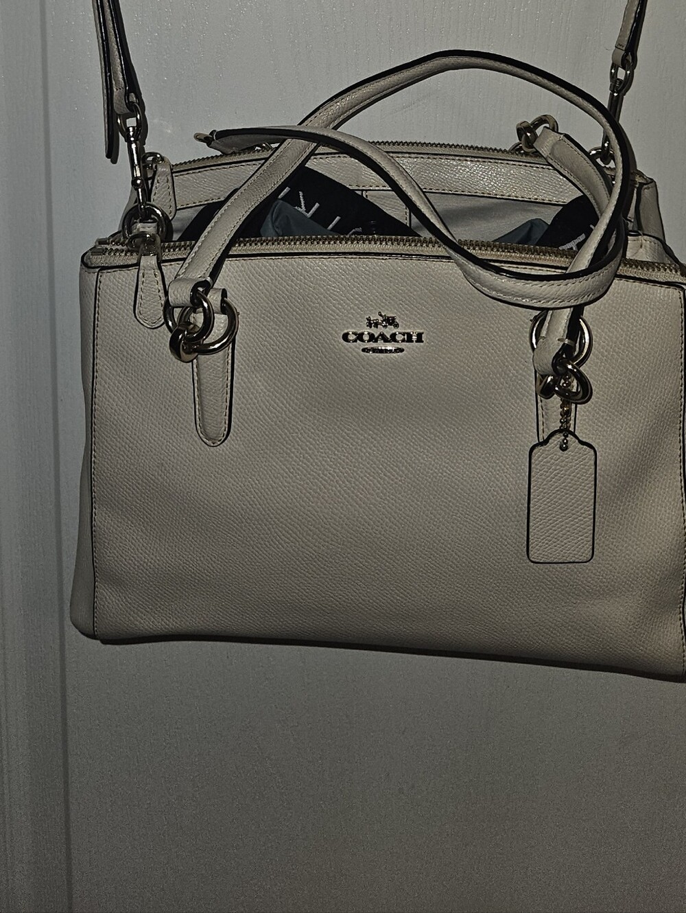 Coach Pebble Leather Satchel Bag in Light Beige